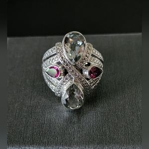 NICKY BUTLER Sterling Silver 925 Designer Size 7 Prasiolite & Garnet NB NWT 💚💜